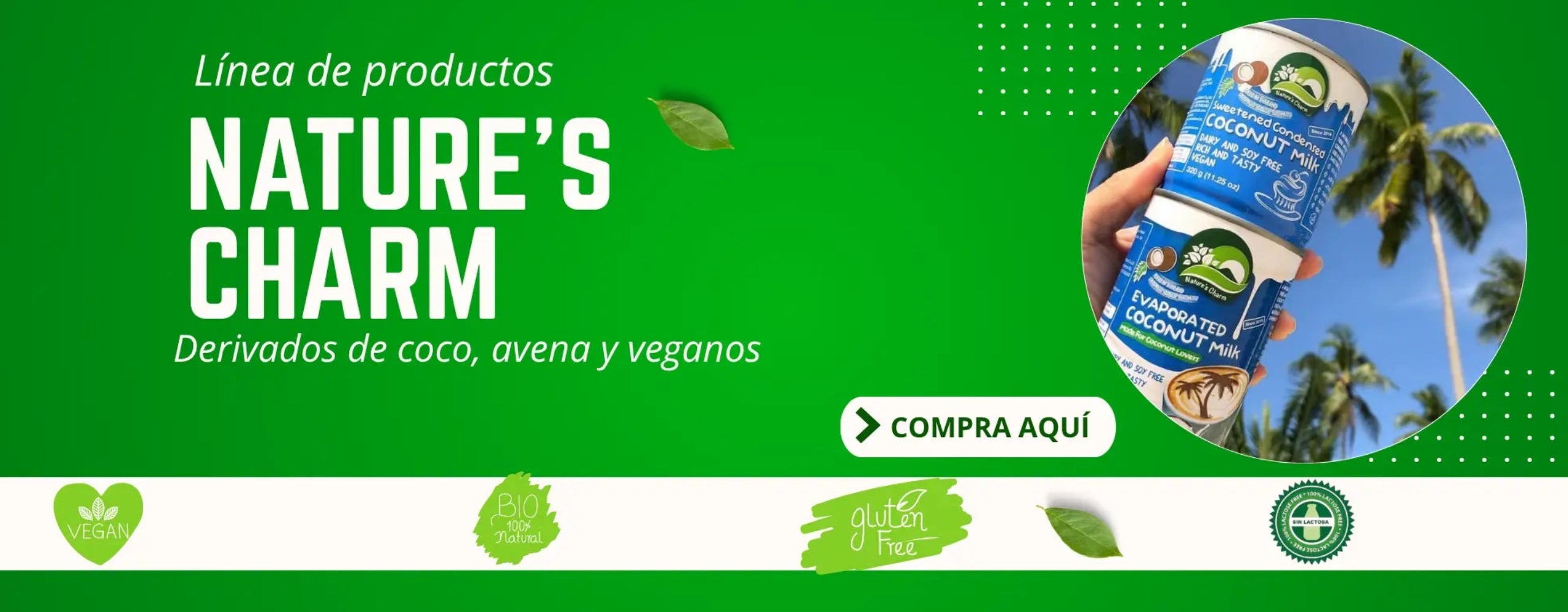 Natures Charm productos de coco, avena y veganos